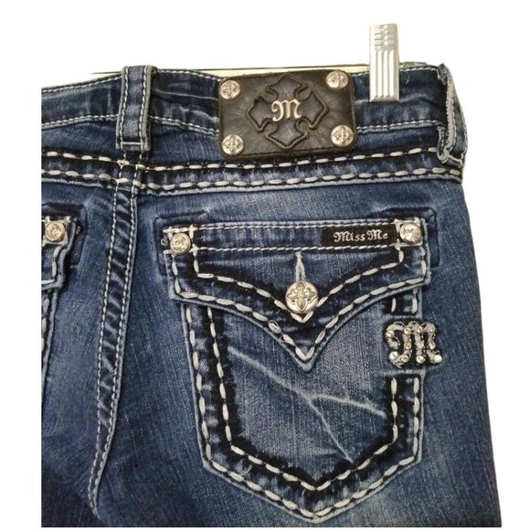 Miss Me Womens Mid-Rise Bootcut Flare Rhinestone Embellished Bling Blue Jeans 26 - Picture 1 of 12